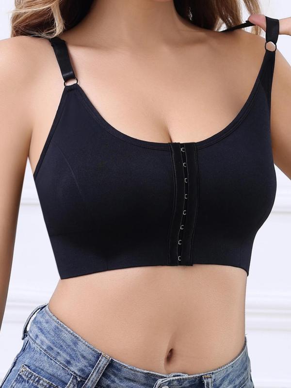 Women's Solid Hook & Eye Front Wireless Backless Bra, Soft Comfortable Breathable Multiway Adjustable Strap Push Up Bra, Women's Lingerie for All Seasons